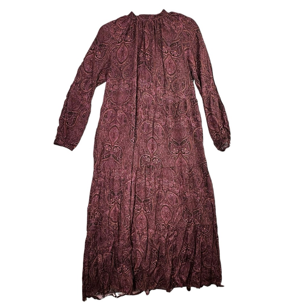 a new day Womens XS Modest‎ Long Dress Purple Boho Paisley Long Sleeve NWT